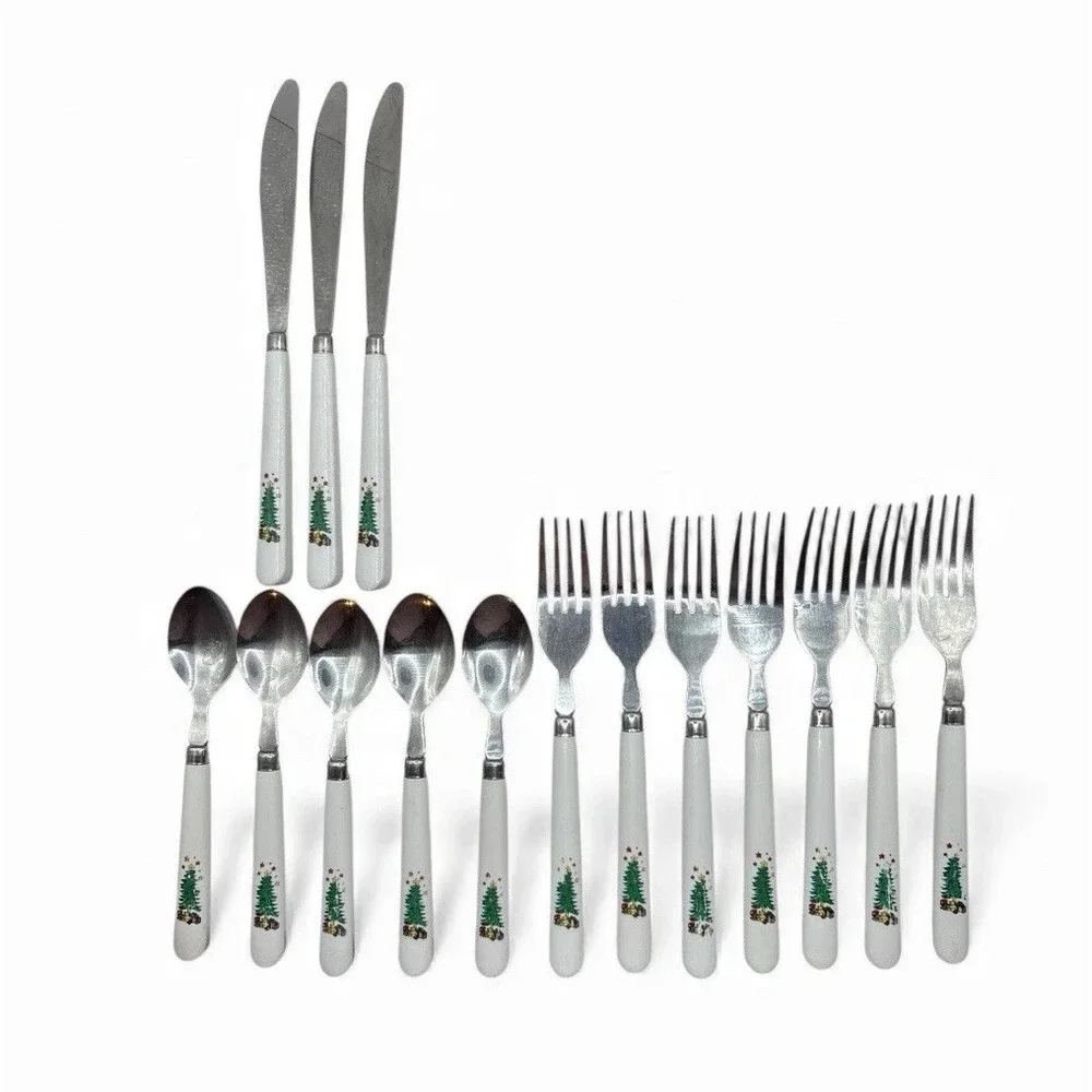 Vtg Salem Christmas‎ Eve Silverware 15pc Flatware 7 Forks 5 Spoons 3 Knives